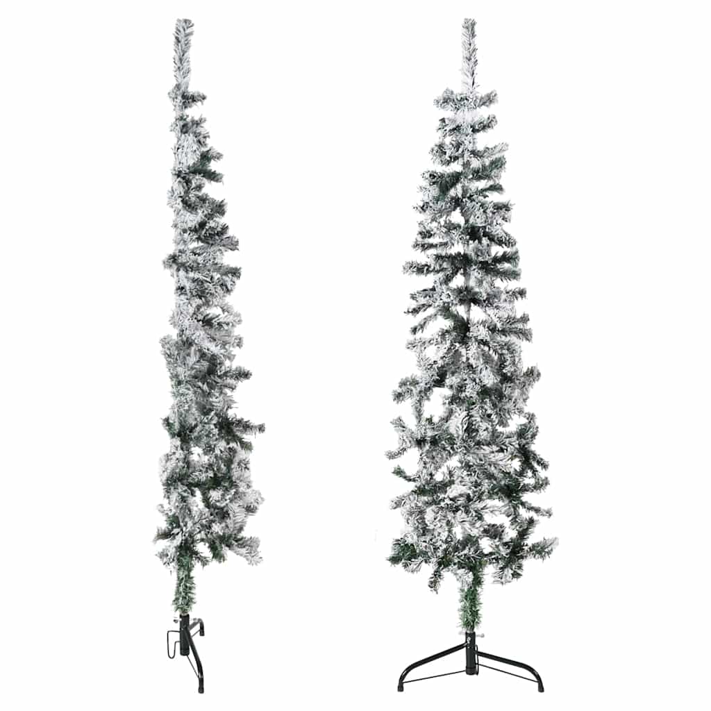 vidaXL Smukła choinka połówka, sztuczna, ośnieżona, 150 cm
