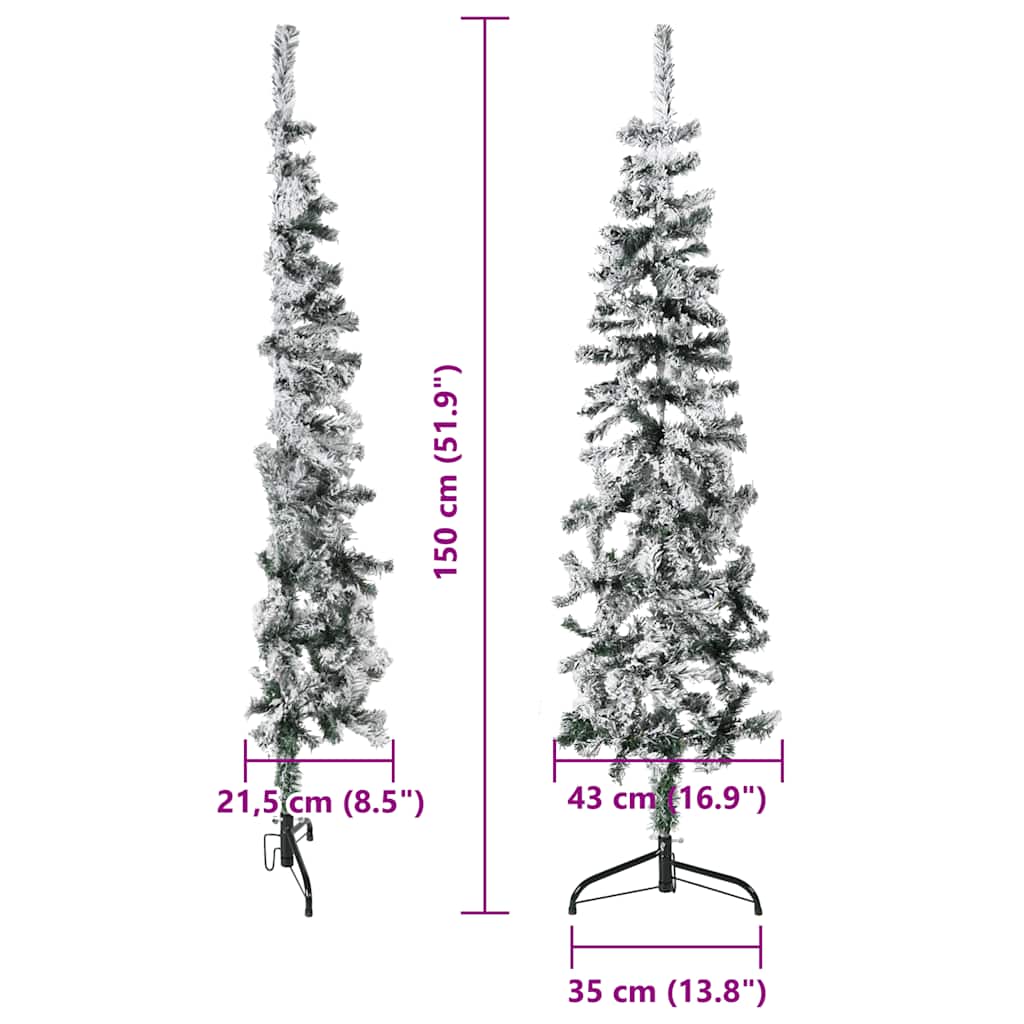 vidaXL Smukła choinka połówka, sztuczna, ośnieżona, 150 cm