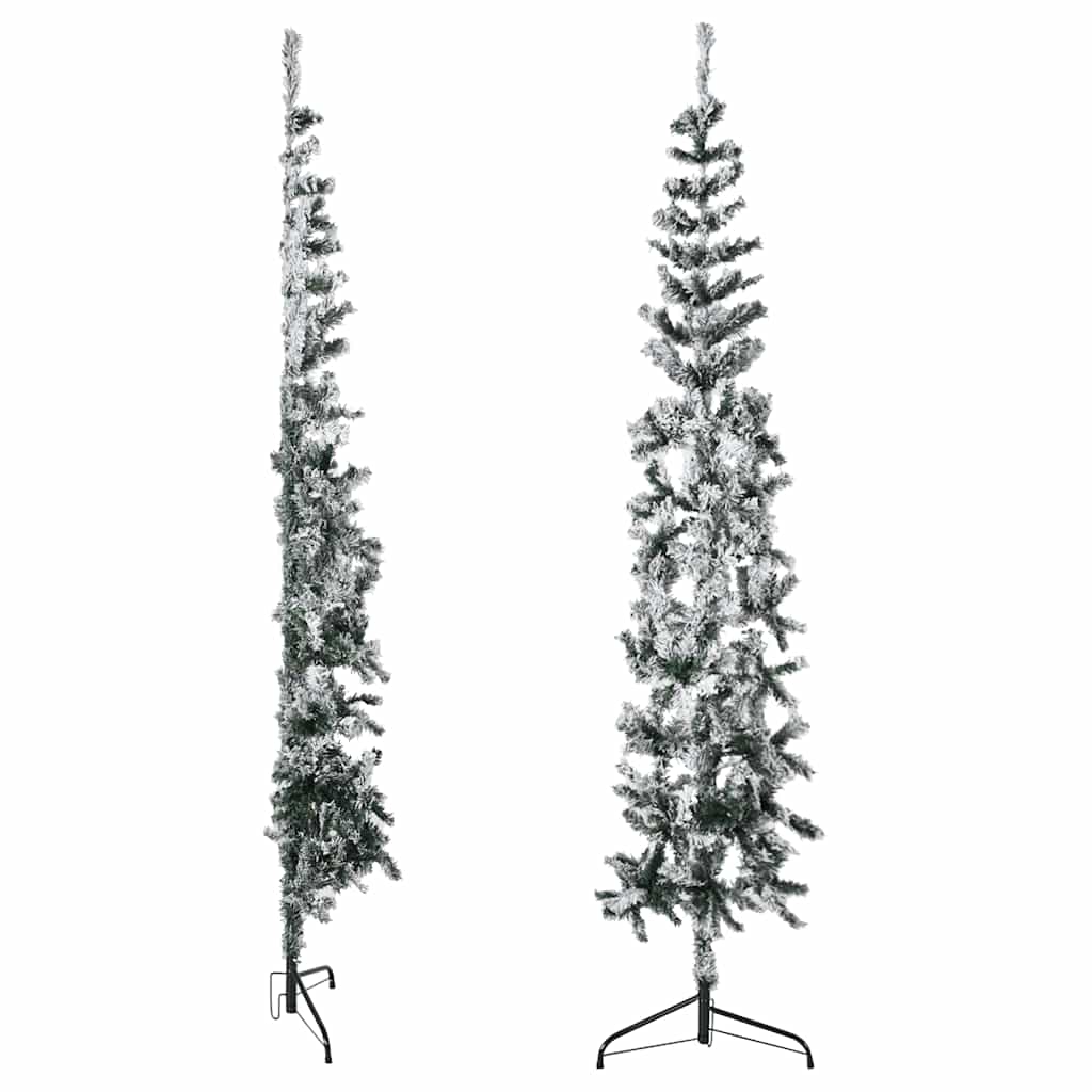 vidaXL Smukła choinka połówka, sztuczna, ośnieżona, 180 cm
