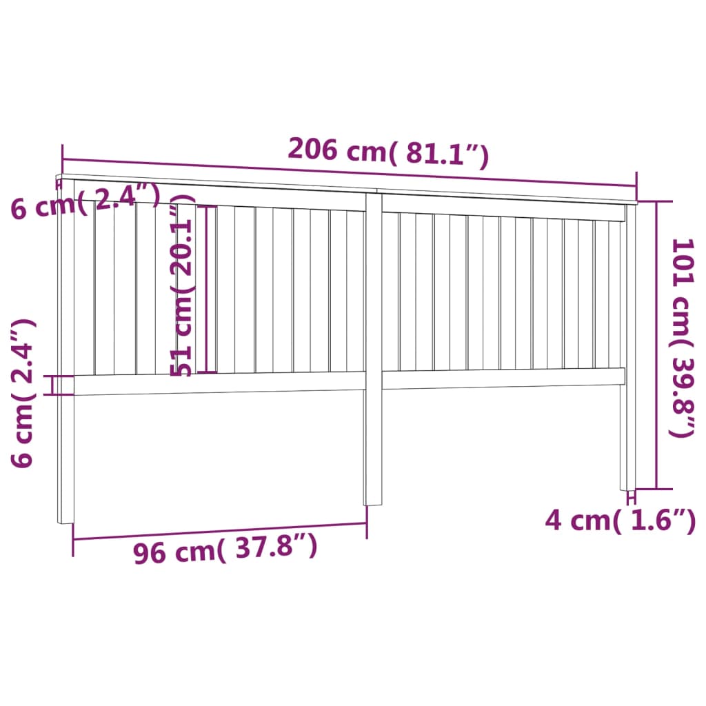 vidaXL Wezgłowie łóżka, czarne, 206x6x101 cm, lite drewno sosnowe