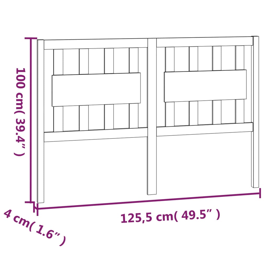 vidaXL Wezgłowie łóżka, czarne, 125,5x4x100 cm, lite drewno sosnowe