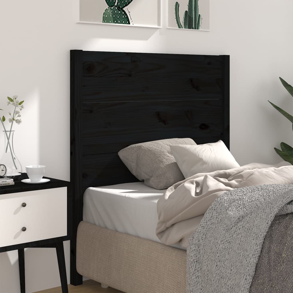 vidaXL Wezgłowie łóżka, czarne, 96x4x100 cm, lite drewno sosnowe