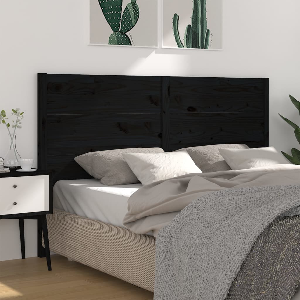 vidaXL Wezgłowie łóżka, czarne, 126x4x100 cm, lite drewno sosnowe