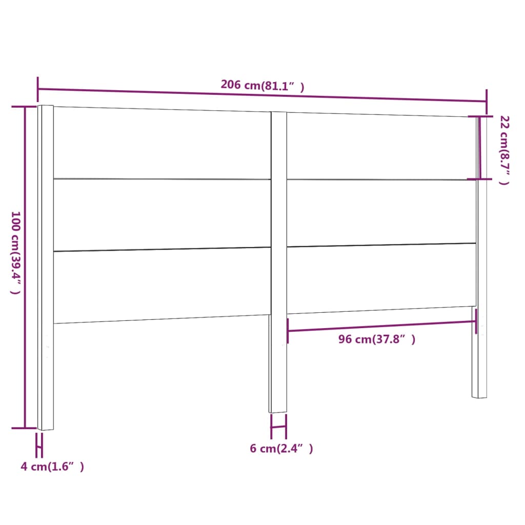 vidaXL Wezgłowie łóżka, 206x4x100 cm, lite drewno sosnowe
