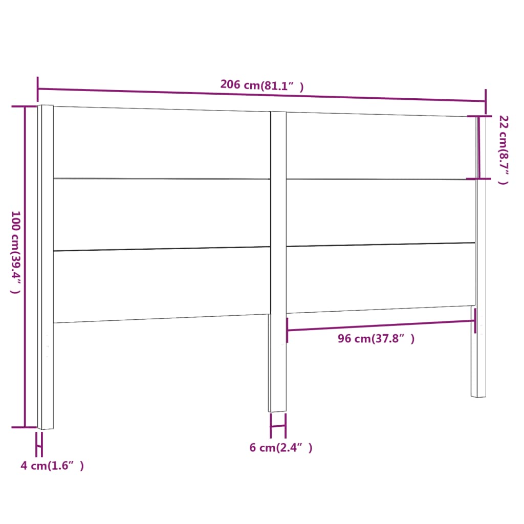 vidaXL Wezgłowie łóżka, białe, 206x4x100 cm, lite drewno sosnowe