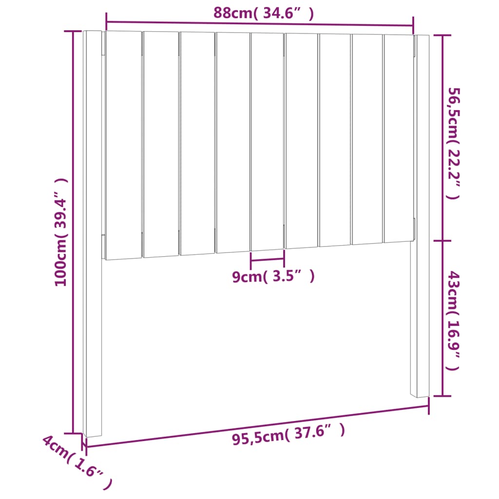 vidaXL Wezgłowie łóżka, czarne, 95,5x4x100 cm, lite drewno sosnowe
