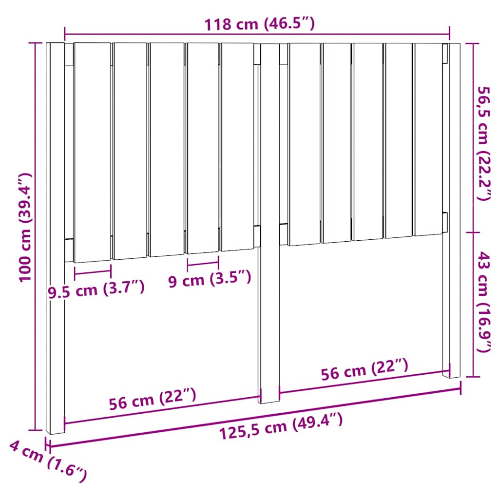 vidaXL Wezgłowie łóżka, szare, 125,5x4x100 cm, lite drewno sosnowe