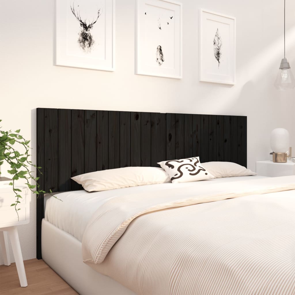 vidaXL Wezgłowie łóżka, czarne, 205,5x4x100 cm, lite drewno sosnowe