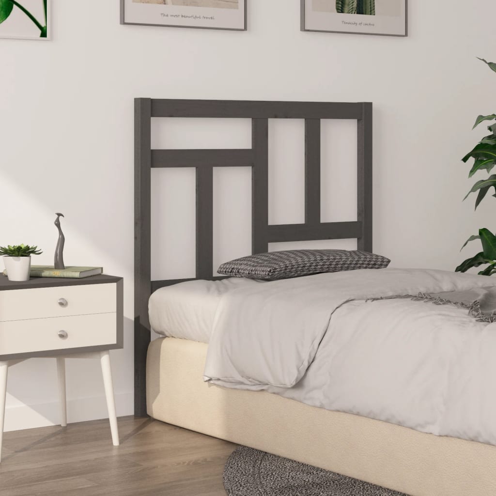 vidaXL Wezgłowie łóżka, szare, 95,5x4x100 cm, lite drewno sosnowe