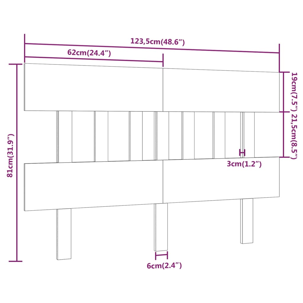 vidaXL Wezgłowie łóżka, białe, 123,5x3x81 cm, lite drewno sosnowe