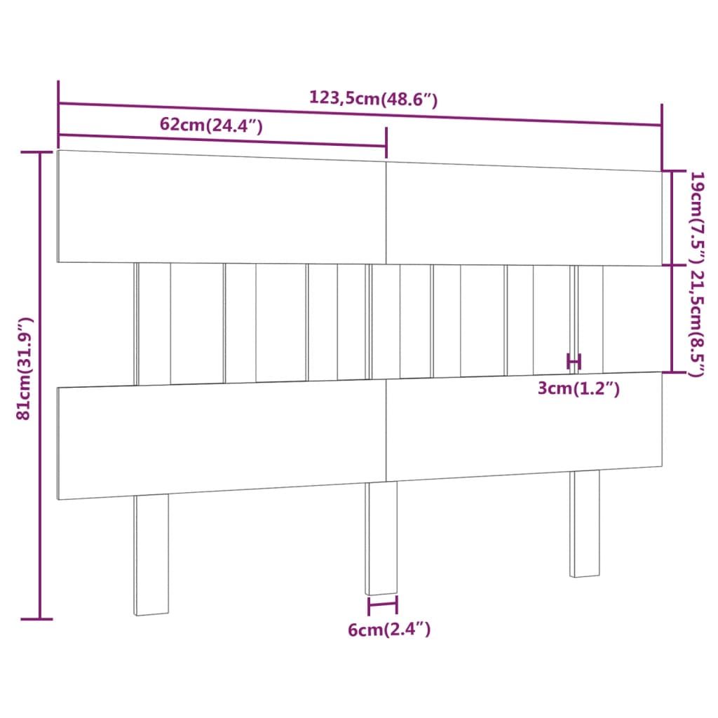 vidaXL Wezgłowie łóżka, czarne, 123,5x3x81 cm, lite drewno sosnowe