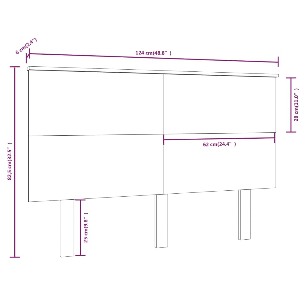 vidaXL Wezgłowie łóżka, czarne, 124x6x82,5 cm, lite drewno sosnowe