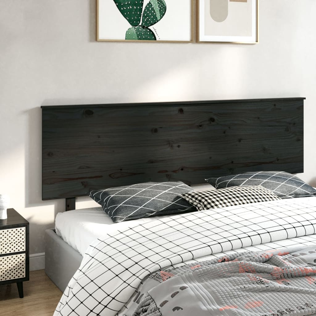 vidaXL Wezgłowie łóżka, czarne, 204x6x82,5 cm, lite drewno sosnowe
