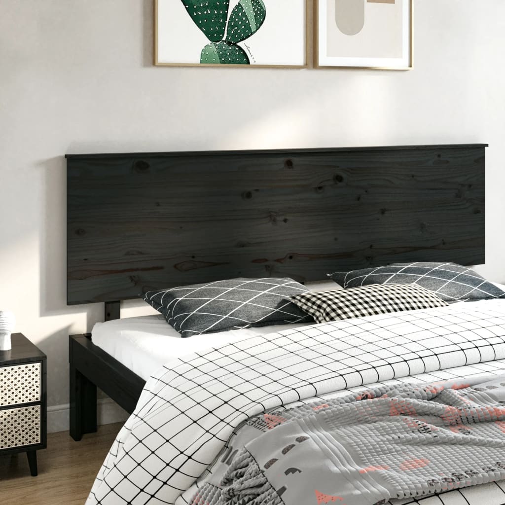 vidaXL Wezgłowie łóżka, czarne, 204x6x82,5 cm, lite drewno sosnowe