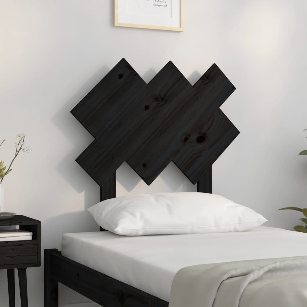 vidaXL Wezgłowie łóżka, czarne, 72,5x3x81 cm, lite drewno sosnowe