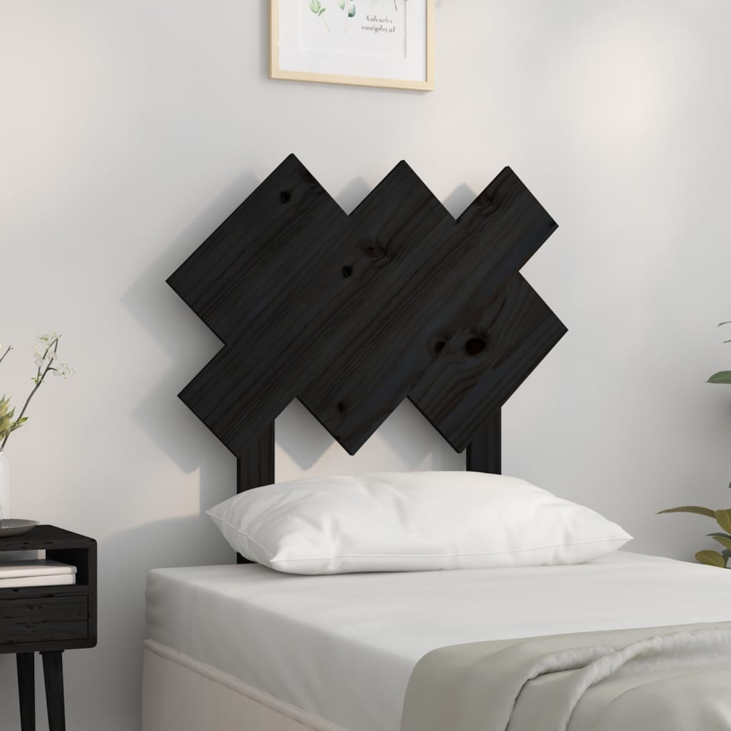 vidaXL Wezgłowie łóżka, czarne, 72,5x3x81 cm, lite drewno sosnowe