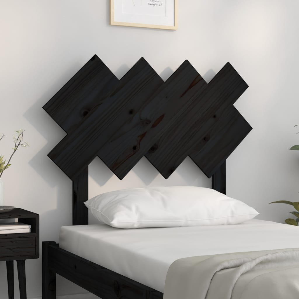 vidaXL Wezgłowie łóżka, czarne, 92x3x81 cm, lite drewno sosnowe
