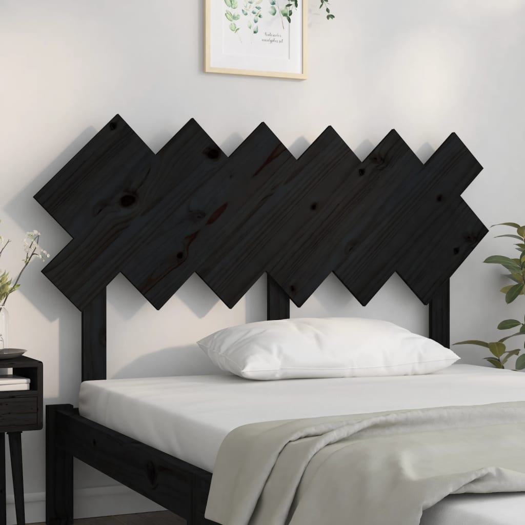 vidaXL Wezgłowie łóżka, czarne, 132x3x81 cm, lite drewno sosnowe