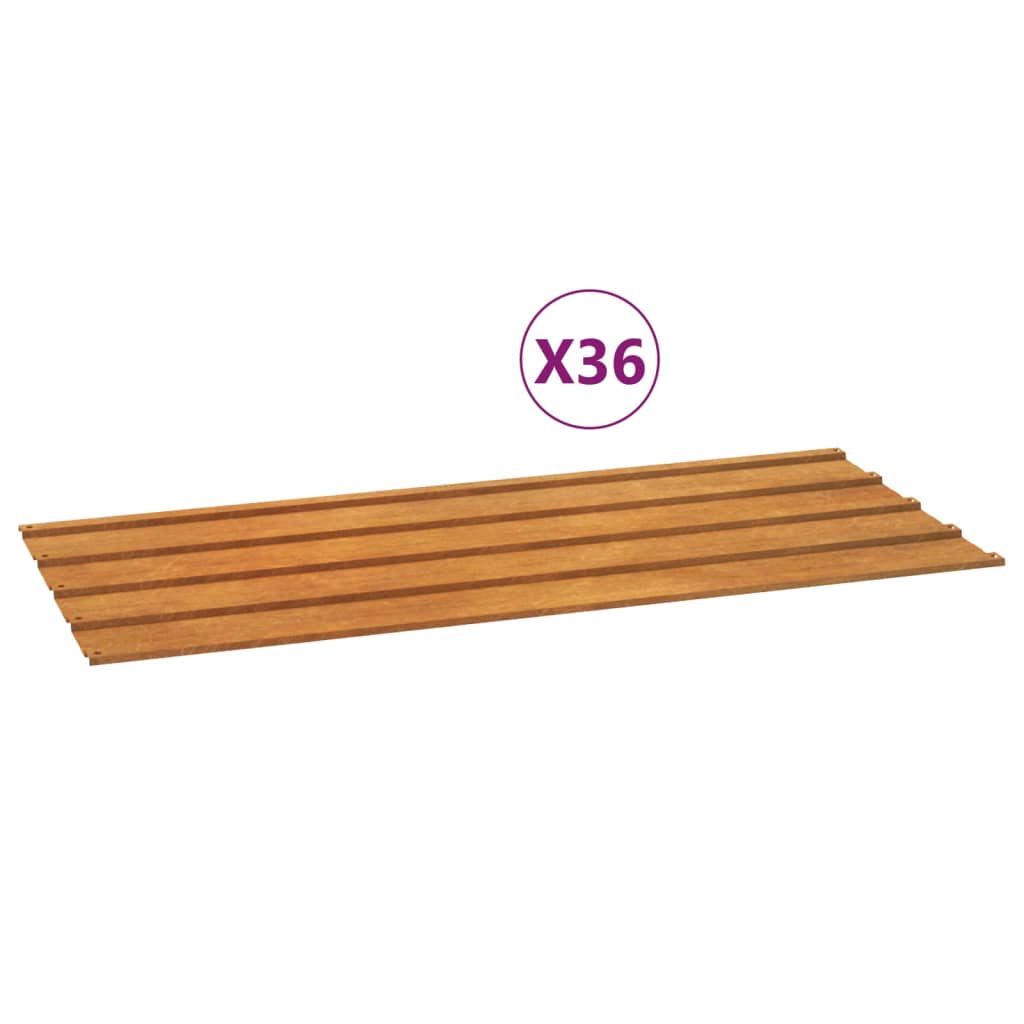 vidaXL Panele dachowe, 36 szt., rdzawe, 100x44 cm, stal kortenowska