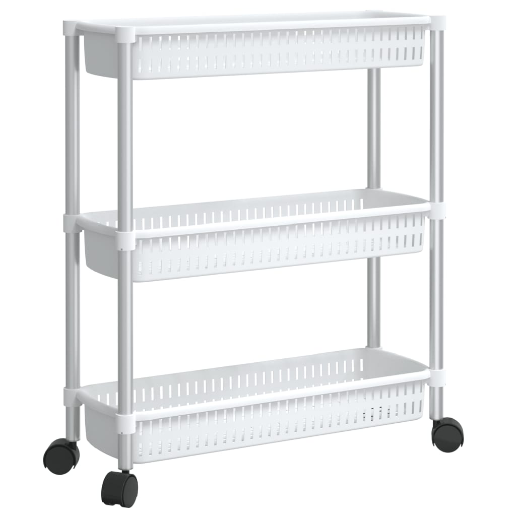 vidaXL Wózek do przechowywania z 3 półkami, srebrno-biały, aluminiowy