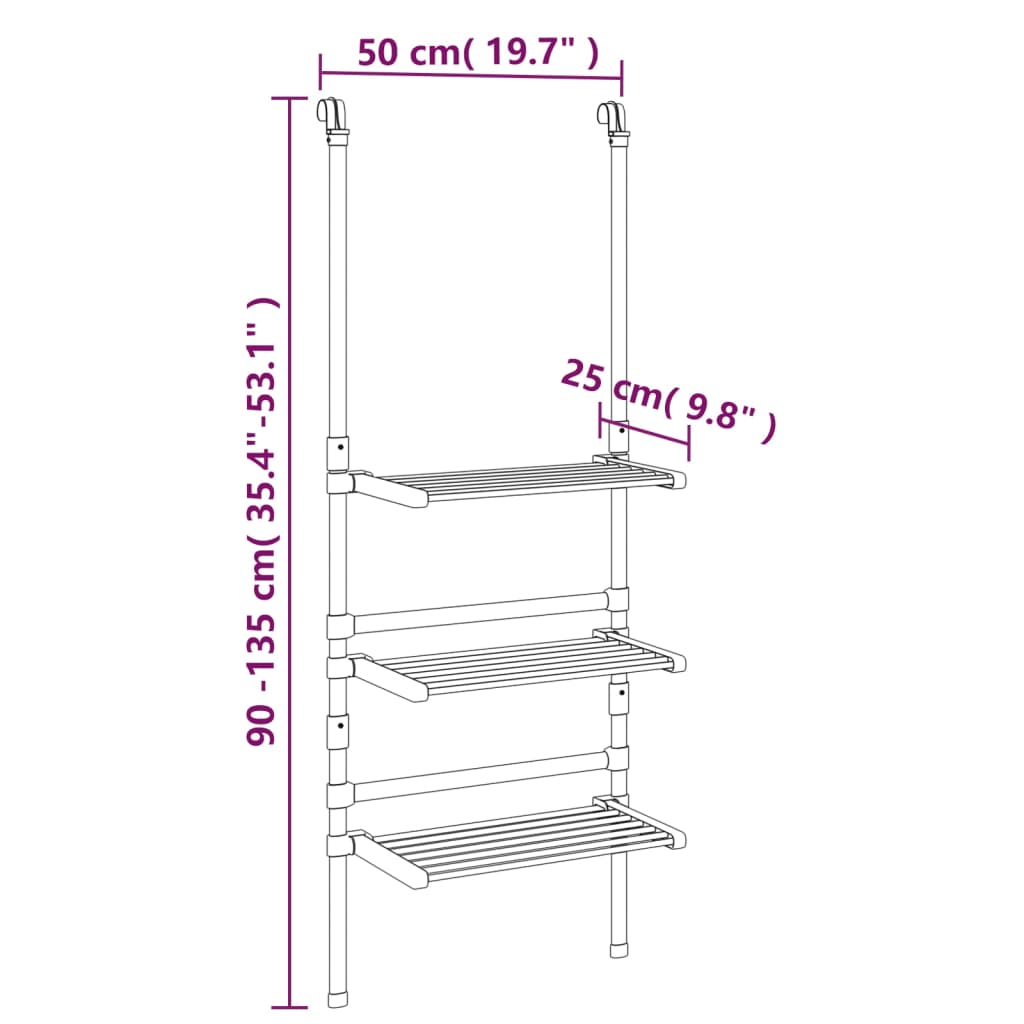 vidaXL Wisząca suszarka na pranie, 3-poziomowa, aluminium
