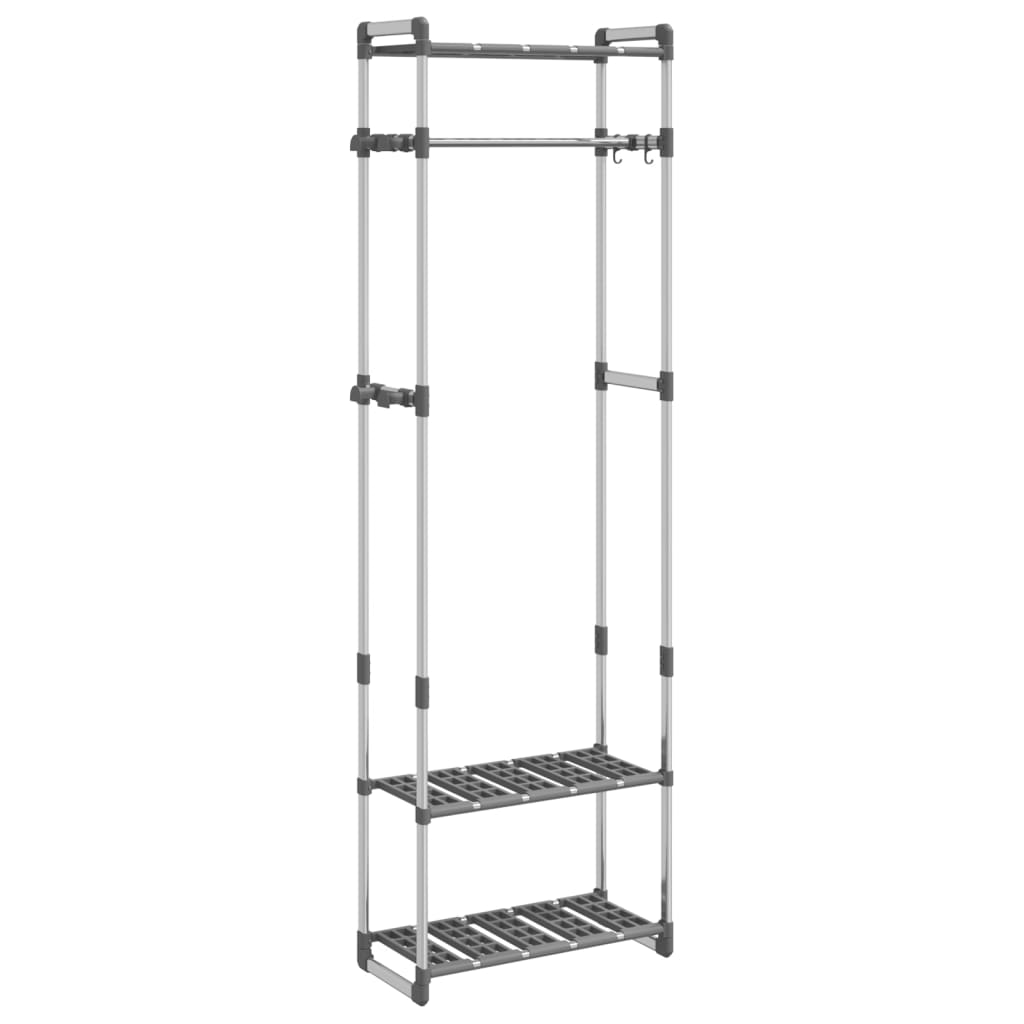 vidaXL Wieszak na ubrania z 3 półkami, srebrny 59x29x192 cm, aluminium