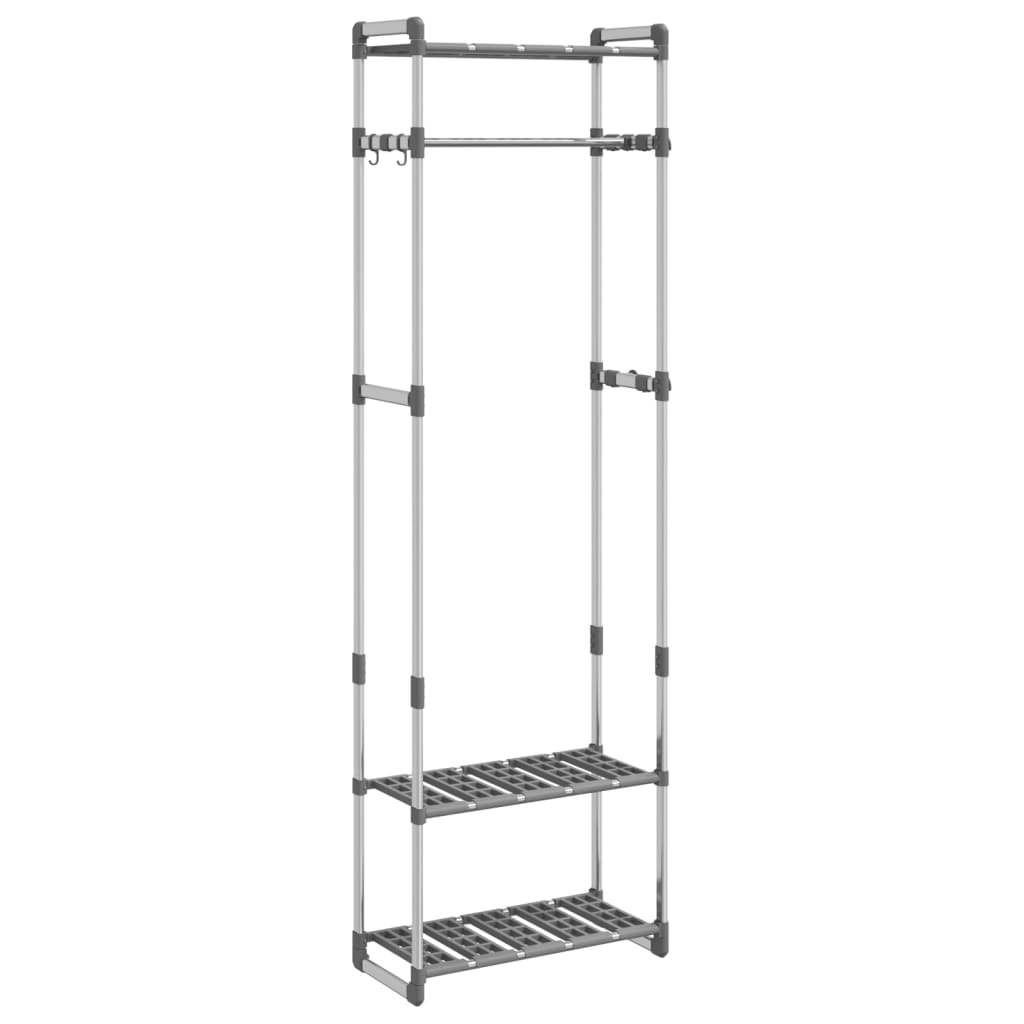 vidaXL Wieszak na ubrania z 3 półkami, srebrny 59x29x192 cm, aluminium