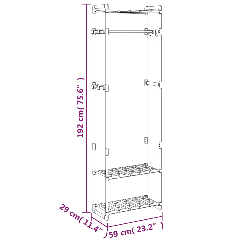 vidaXL Wieszak na ubrania z 3 półkami, srebrny 59x29x192 cm, aluminium