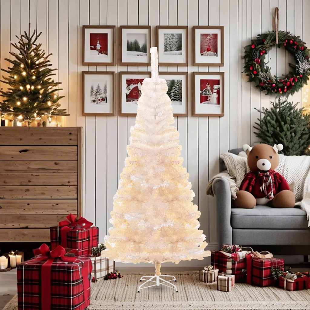 vidaXL Sztuczna choinka z opalizującymi końcówkami, biała, 180 cm, PVC