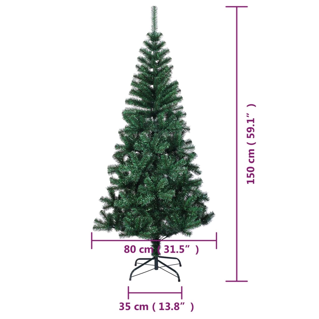 vidaXL Sztuczna choinka z opalizującymi końcówkami, zielona, 150 cm
