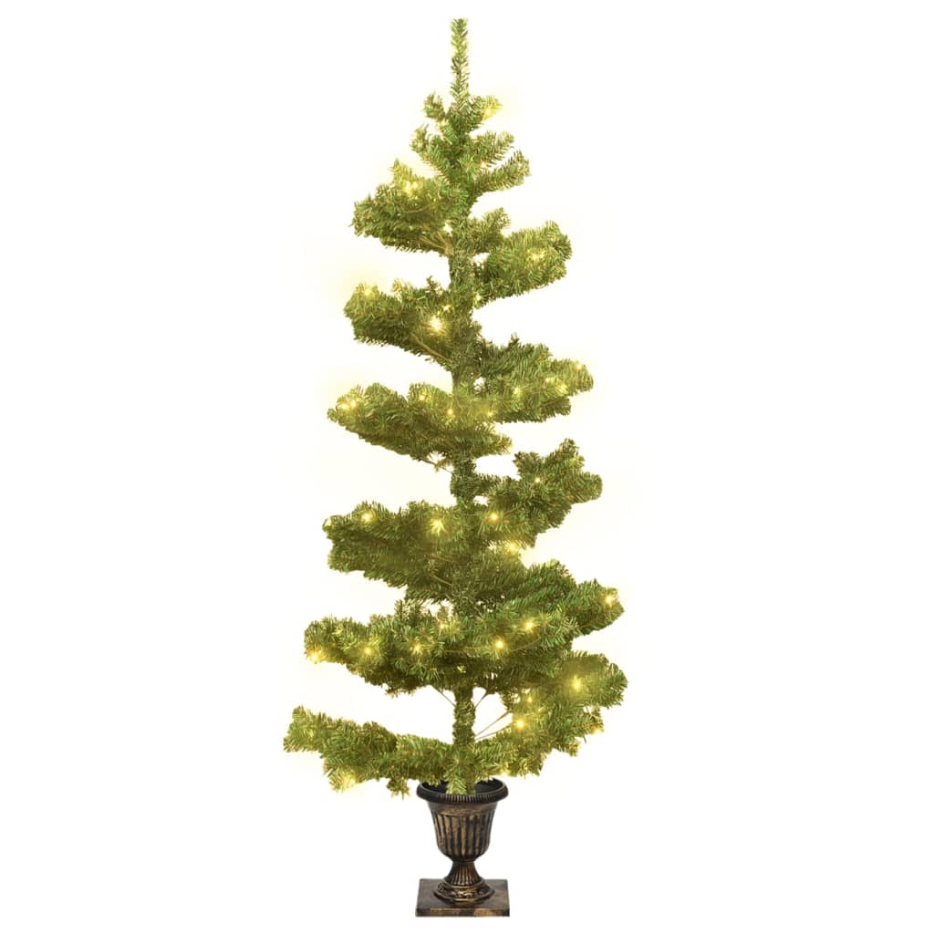 vidaXL Spiralna choinka z lampkami i stojakiem, zielona, 120 cm, PVC