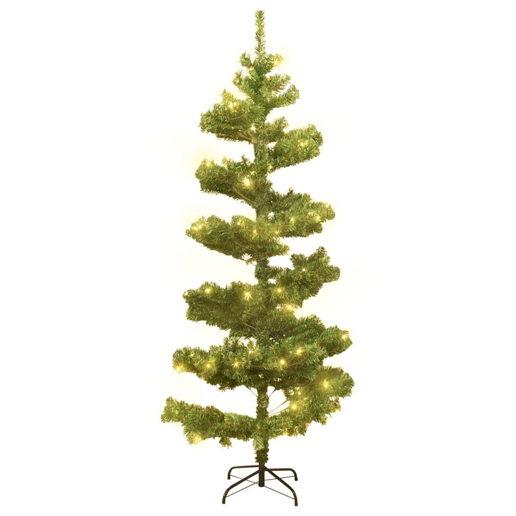 vidaXL Spiralna choinka z lampkami i stojakiem, zielona, 150 cm, PVC