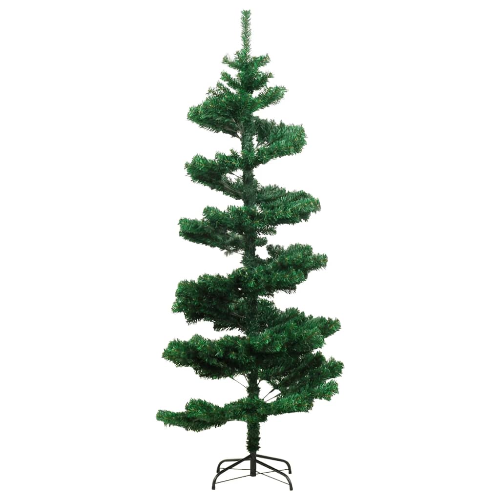 vidaXL Spiralna choinka z lampkami i stojakiem, zielona, 150 cm, PVC