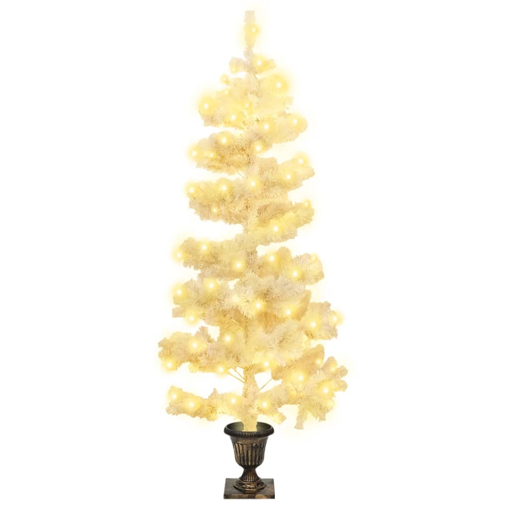 vidaXL Spiralna choinka z lampkami i stojakiem, biała, 120 cm, PVC