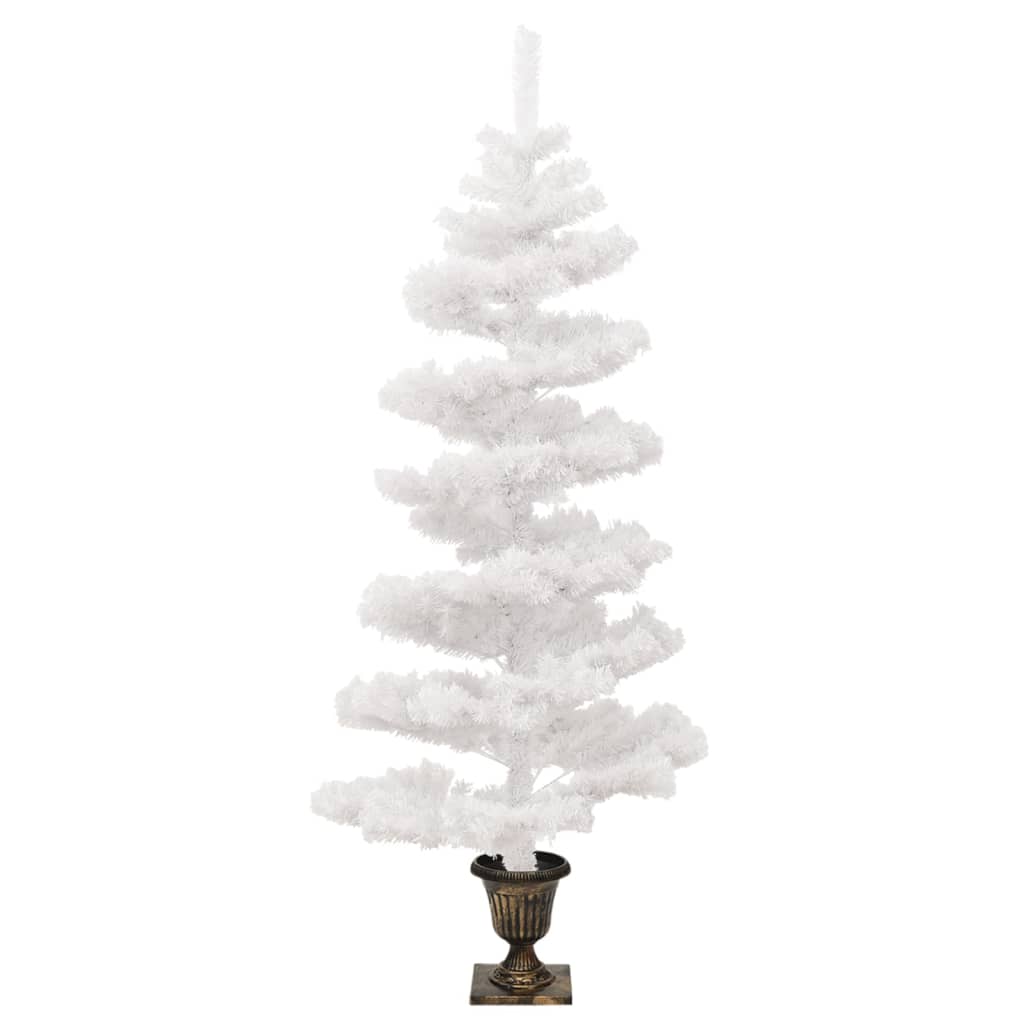 vidaXL Spiralna choinka z lampkami i stojakiem, biała, 120 cm, PVC