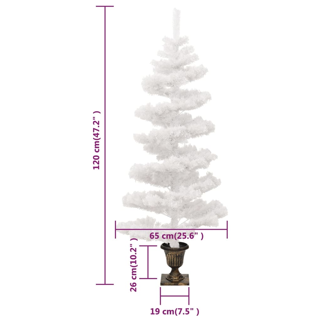vidaXL Spiralna choinka z lampkami i stojakiem, biała, 120 cm, PVC