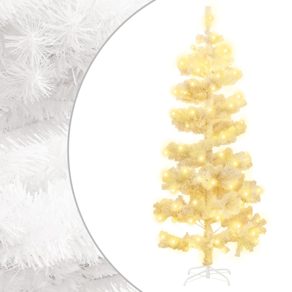 vidaXL Spiralna choinka z lampkami i stojakiem, biała, 150 cm, PVC