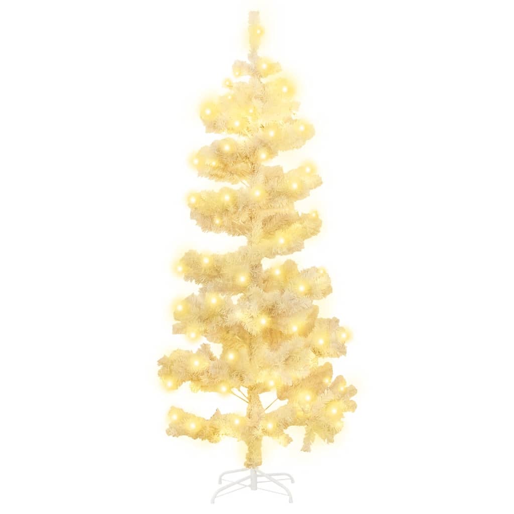 vidaXL Spiralna choinka z lampkami i stojakiem, biała, 150 cm, PVC