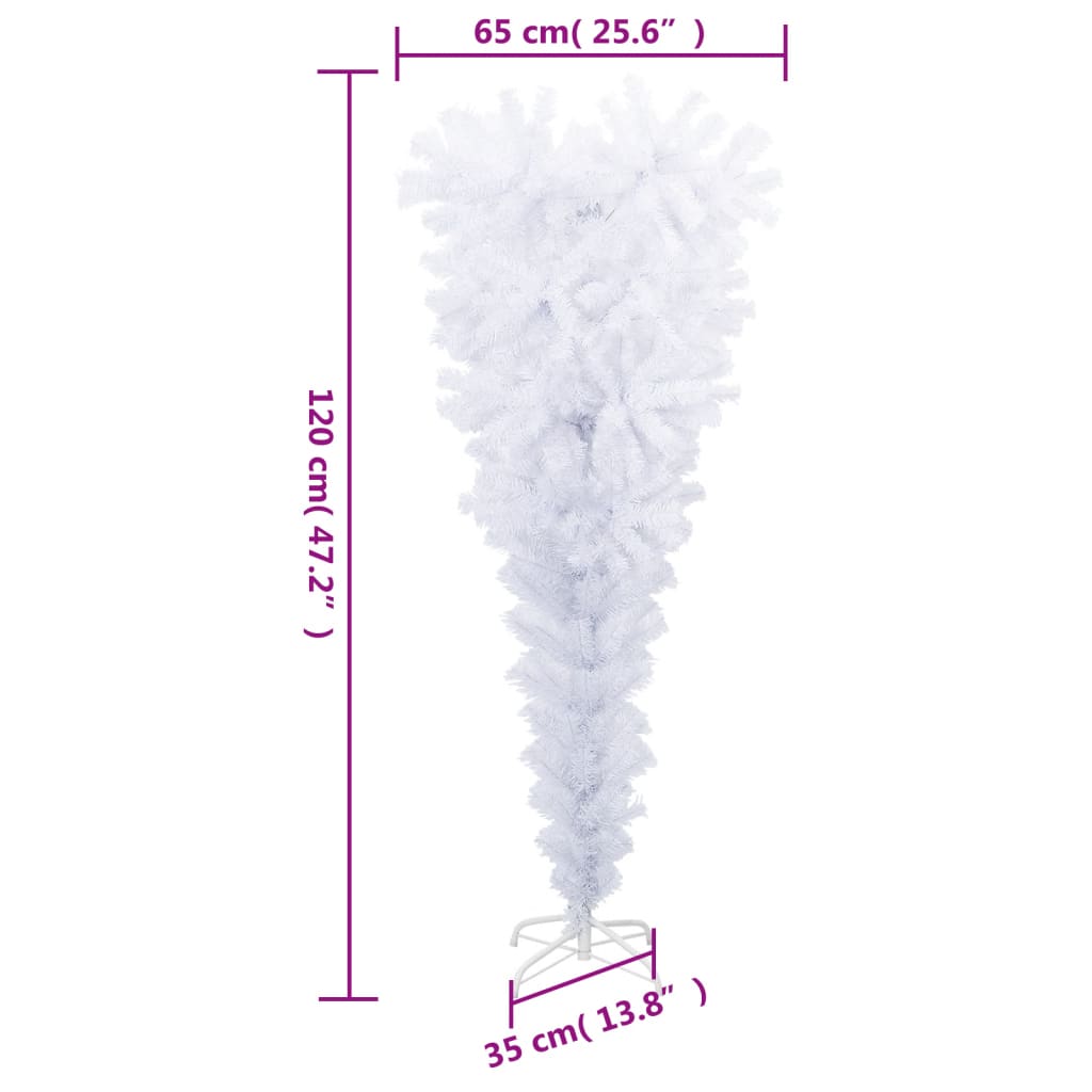 vidaXL Odwrócona, sztuczna choinka ze stojakiem, biała, 120 cm
