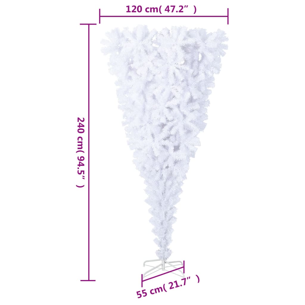 vidaXL Odwrócona, sztuczna choinka ze stojakiem, biała, 240 cm