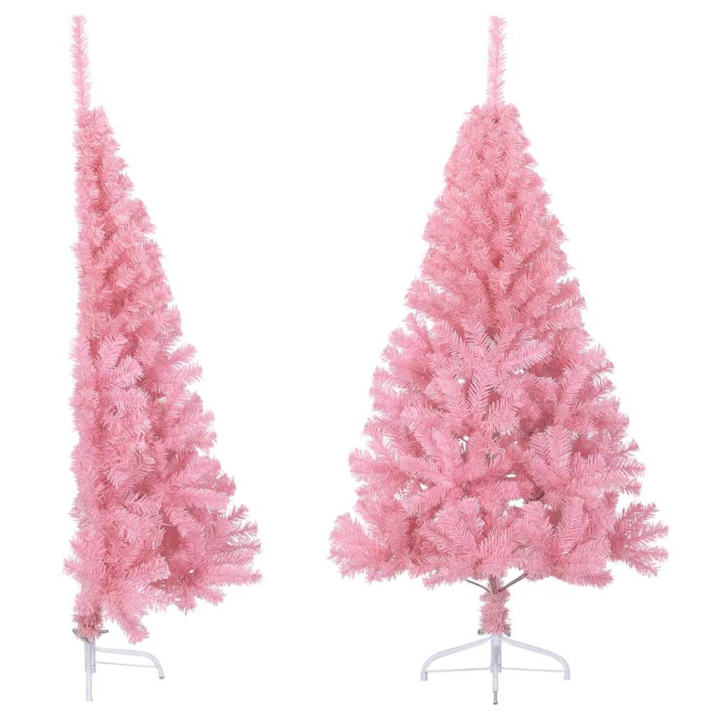 vidaXL Sztuczna choinka połówka ze stojakiem, różowa, 120 cm, PVC