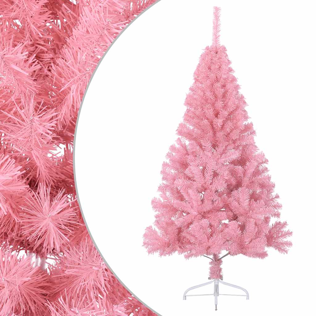 vidaXL Sztuczna choinka połówka ze stojakiem, różowa, 120 cm, PVC