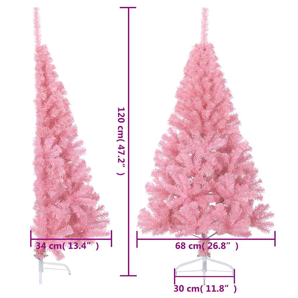 vidaXL Sztuczna choinka połówka ze stojakiem, różowa, 120 cm, PVC