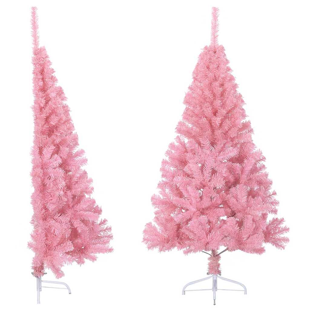 vidaXL Sztuczna choinka połówka ze stojakiem, różowa, 150 cm, PVC