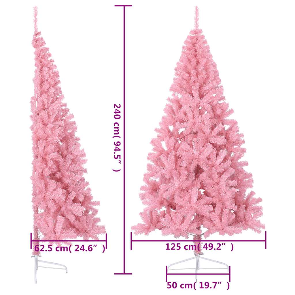 vidaXL Sztuczna choinka połówka ze stojakiem, różowa, 240 cm, PVC
