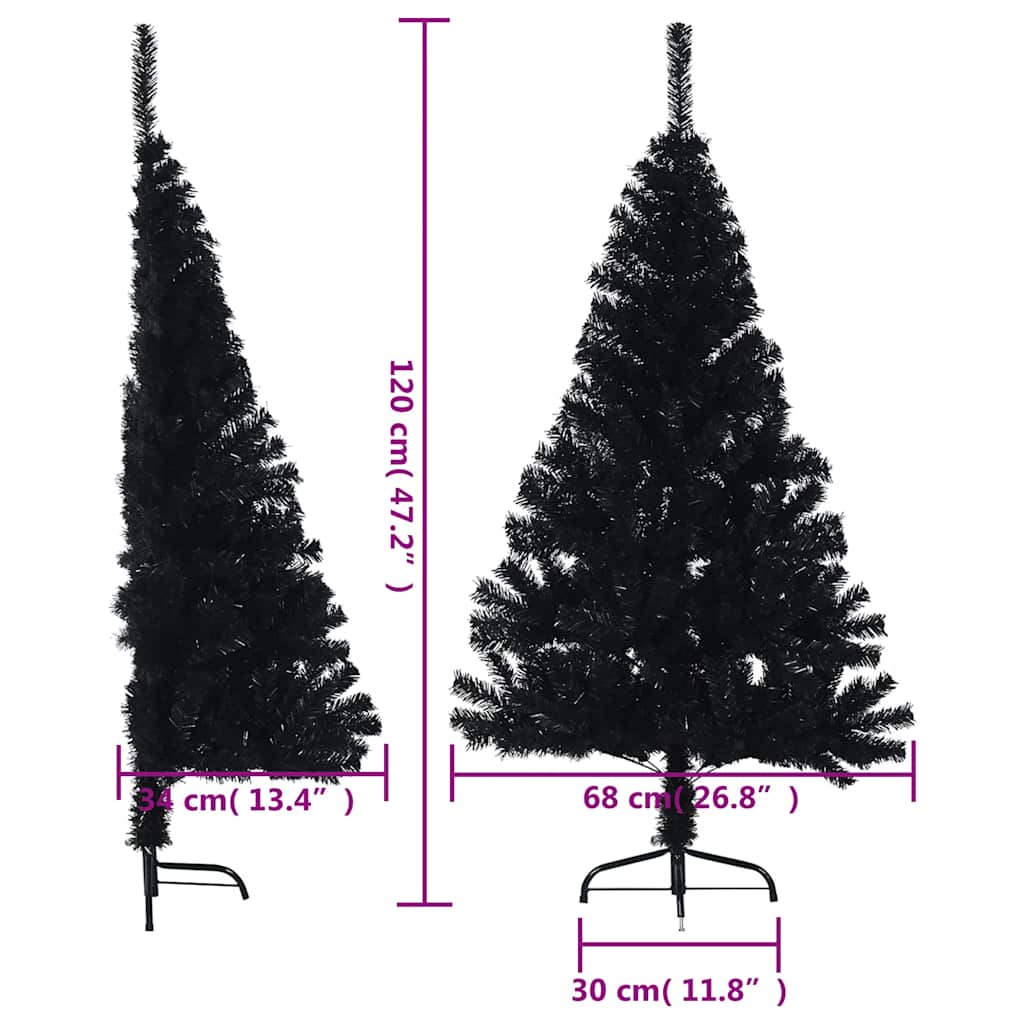 vidaXL Sztuczna choinka połówka ze stojakiem, czarna, 120 cm, PVC