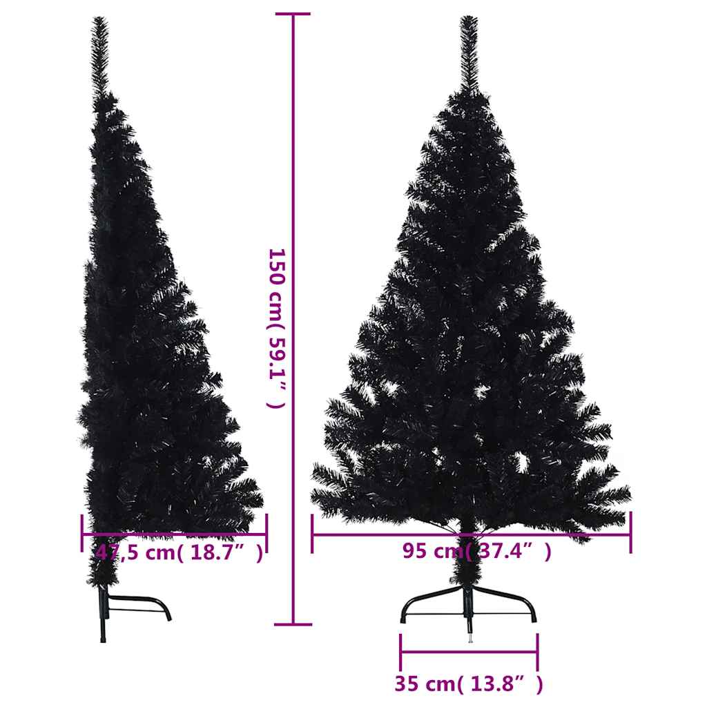 vidaXL Sztuczna choinka połówka ze stojakiem, czarna, 150 cm, PVC