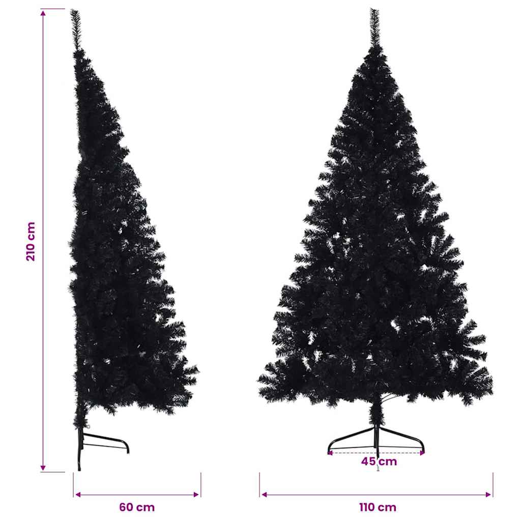vidaXL Sztuczna choinka połówka ze stojakiem, czarna, 210 cm, PVC