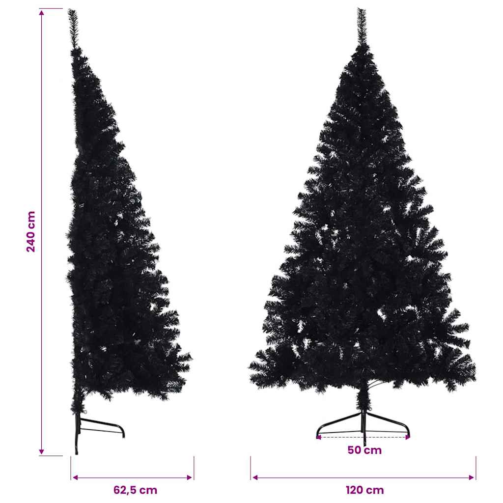 vidaXL Sztuczna choinka połówka ze stojakiem, czarna, 240 cm, PVC