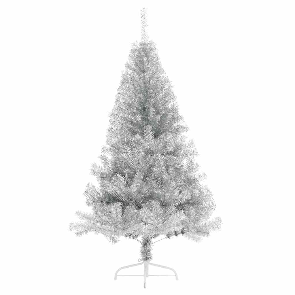 vidaXL Sztuczna choinka połówka ze stojakiem, srebrna, 120 cm, PET